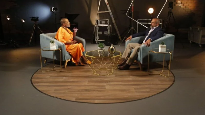 Zandisile Nhlapo in a television interview setting